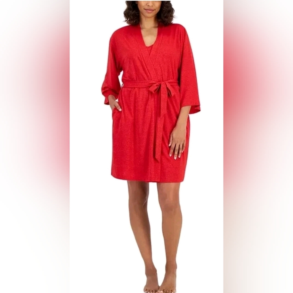 NWT I.n.c. International Concepts Women's 2-Pc. Sparkle Red Robe & Chemise Set L - Picture 1 of 8
